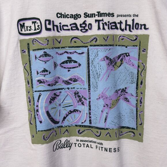 Mrs. T's Chicago Sun Times Triathlon Bally Total Fitness Bud Light Ad Tee Men L - Picture 4 of 11